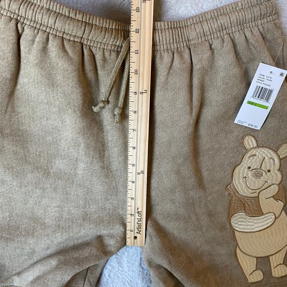 Disney Embroidered Winnie The Pooh Sweat Shorts Women L Taupe Elastic Waist NWT - Picture 10 of 11